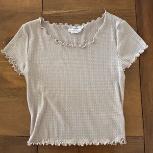 Urban Outfitters Urban Renewal Cream Ribbed Crop T-Shirt